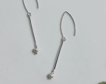 SILVER Ear Wire Dangle Earrings Silver Drop Imitation Pearl Beads