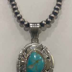 Kingman Turquoise handmade Pendant. Stacked Sterling Silver setting for Turquoise. Beautiful!!