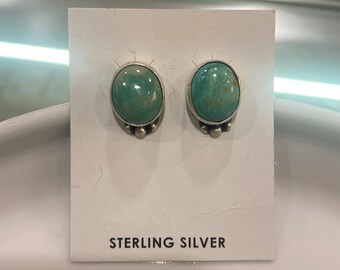 Kingman Turquoise handmade Navajo earrings in sterling silver