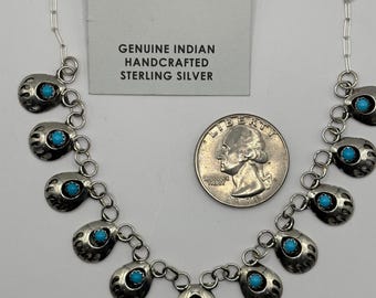 Beautiful Handmade Navajo Bear Paw turquoise necklace.  Handmade Sterling silver Necklace   set. Includes earrings. Sleeping beauty turquois
