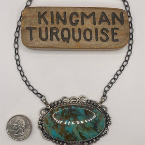 Kingman Turquoise handmade NavajoPendant with handmade  sterling silver chain