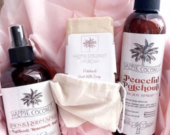 Patchouli Gift Set  - Patchouli Soap - Patchouli Linen Spray - Patchouli Body Spray - Gift Wrapping - Anniversary Gift - Housewarming Gift