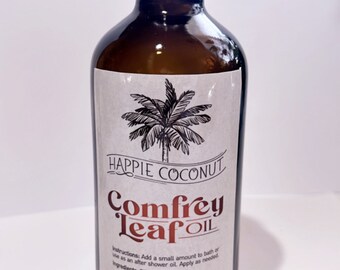 Comfrey Oil - GLASS BOTTLE by Happie Coconut- Bath oil, After shower oil, Herbal oil, Soap making ingredients, Organic hair conditioner