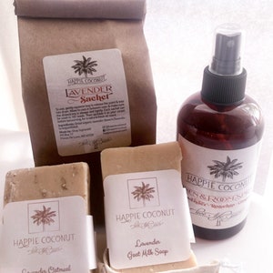 Lavender Gift Set: Sachet, Soaps & Linen Spray - Gift Wrapped