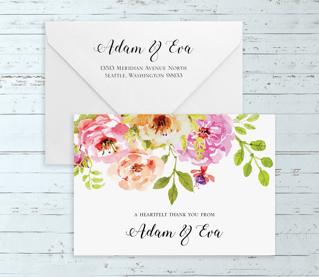 Watercolor Floral Thank You Cards - (elegant, Romantic, Rustic, Boho ...