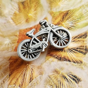 Vintage Silver Tone Pewter Cruiser Bicycle Jacket Lapel Hat Pin - 2 Posts, Metal Pinbacks
