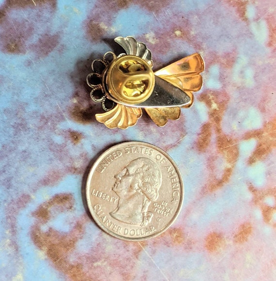 Vintage Red Rhinestone Gold Tone Angel Pin / Broo… - image 2