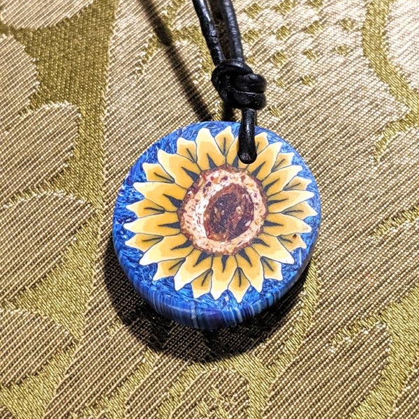 Vintage Polymer Millefiori Sunflower Pendant