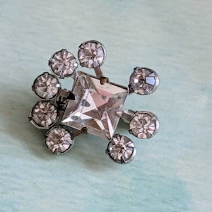 Vintage 1950s Silver Tone Rhinestone Starburst Brooch