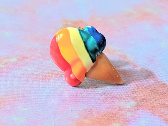 Vintage JJ Jonette 80s Rainbow Ice Cream Cone Ena… - image 1