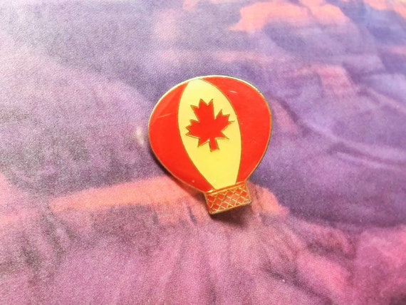 Vintage Canadian Flag Hot Air Balloon Enamel Lape… - image 1
