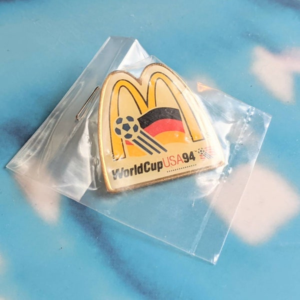 Vintage Dead Stock McDonald's World Cup USA 1994 Soccer Enamel Lapel Hat Pin in Original Package