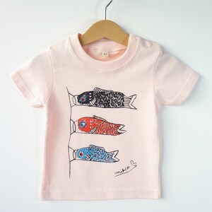 Koinobori Baby T-Shirt: Hand-Printed Japanese Carp Streamer, 80 Size