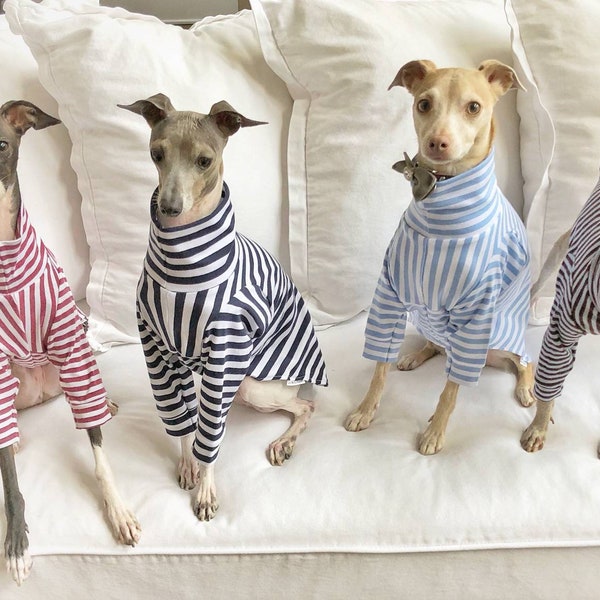 Custom Italian Greyhound Tops, Cotton Knit Striped Long Sleeved Tops