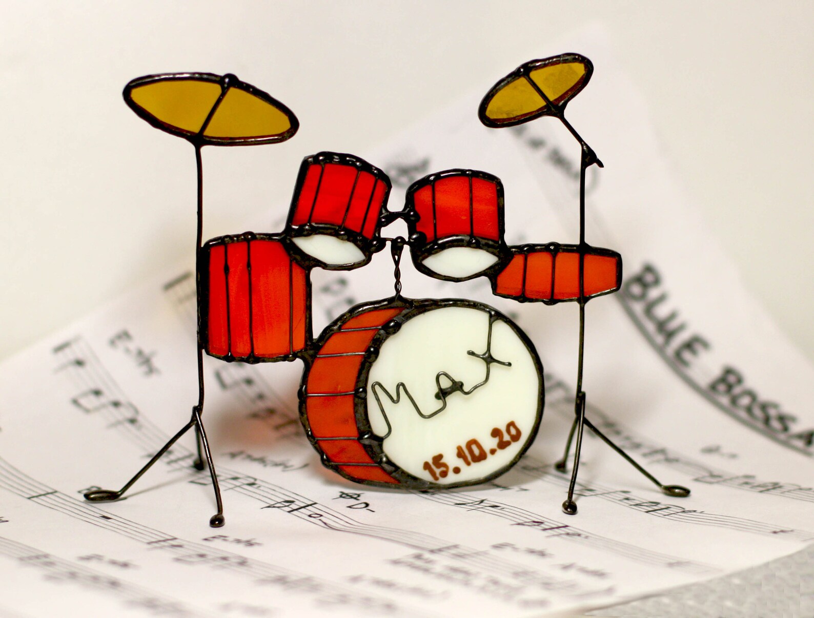 Stained glass Drum kit. Drum set glass art. Suncatchers Drum Etsy