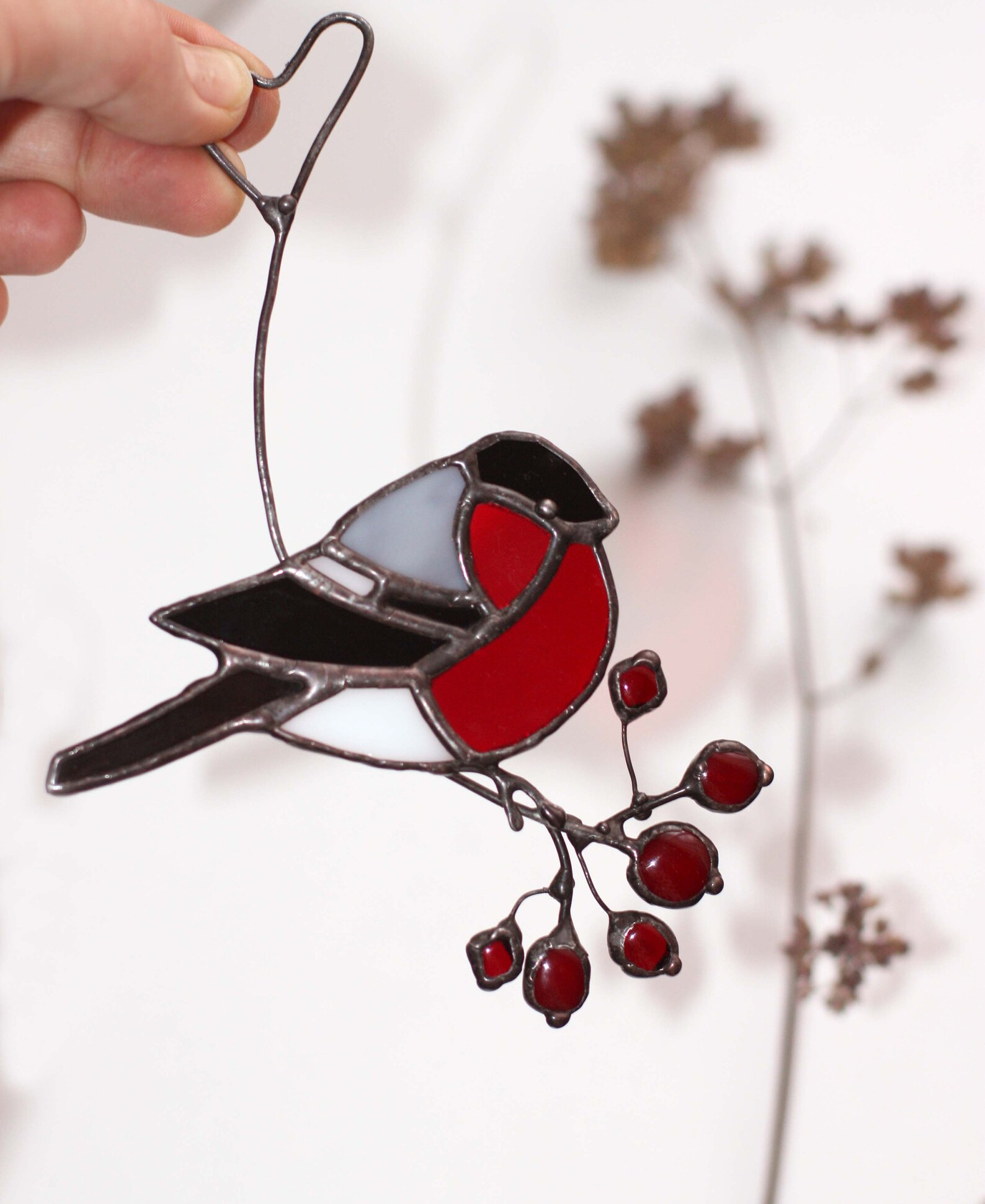 Stained Glass Window Hanging Red Bird. Stained Glass Window Etsy
