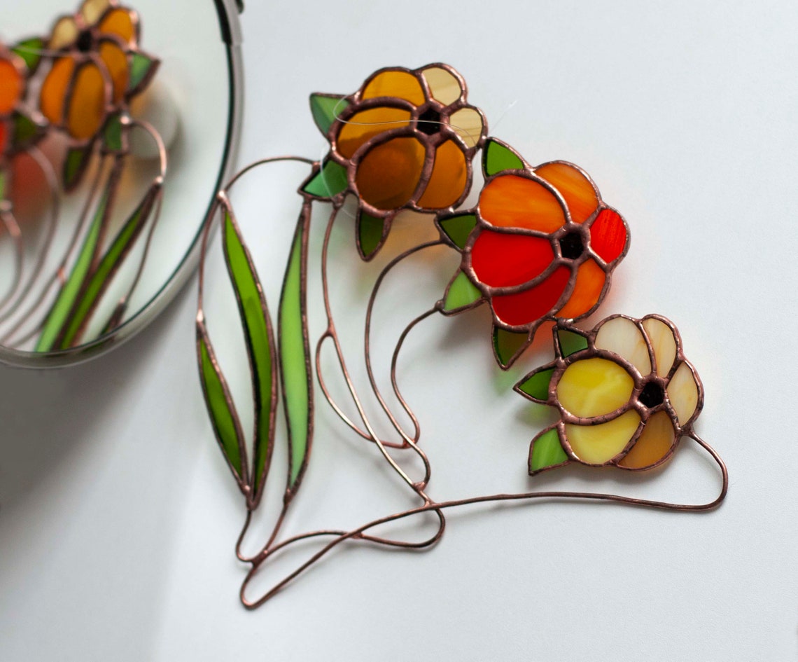 Stained Glass Window Hangings. Marigold Yellow. Orange Stained Etsy