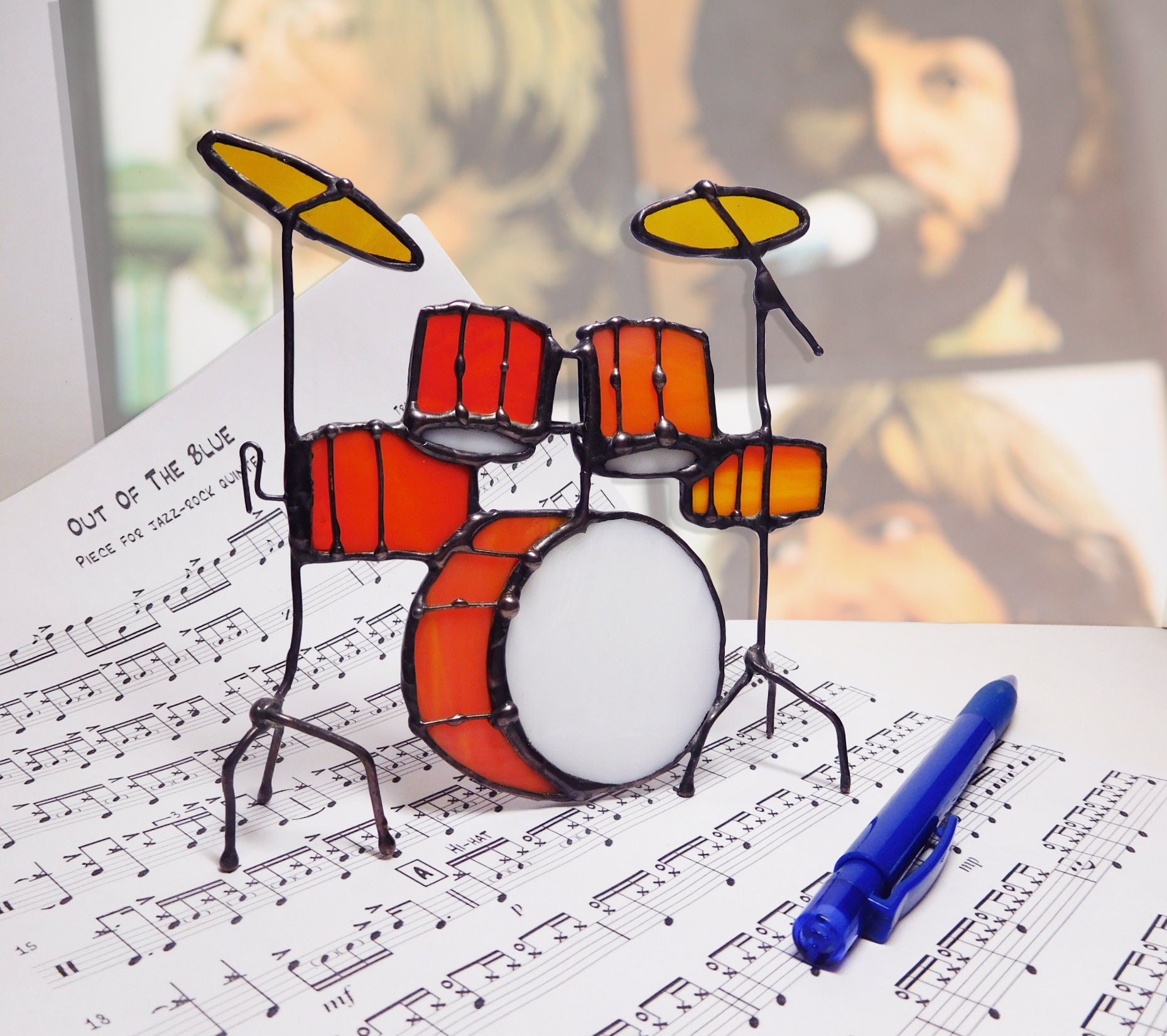 Stained Glass Drum Kit. Drum Set Glass Art. Suncatchers Drum Etsy