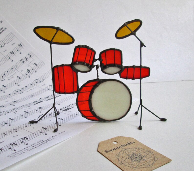 Stained Glass Drum Kit. Drum Set Glass Art. Suncatchers Drum Etsy