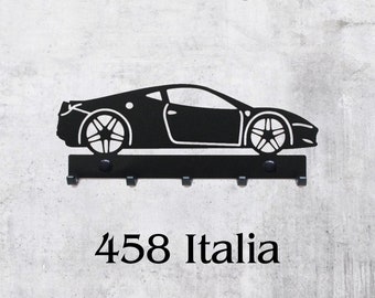 458 Italia, Key rack, key hanger, design, gift, idea, car, laser cut, metal wall decoration, home decor, automotive, Italian sports car