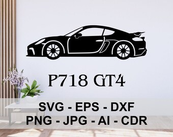 P718 German sports car, 718 GT4, dxf, svg, ai, png, cdr, Digital Files, laser cut, cnc, plasma, cutting, printing, engraving, vector