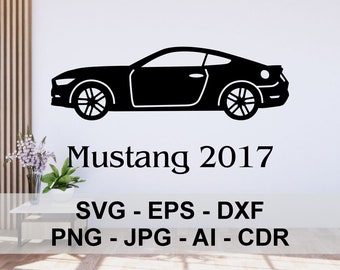 Mustang 2017, digital car, DXF, SVG, Digital Files, laser cut, cutting, printing, engraving, vector files, plasma CNC, american car