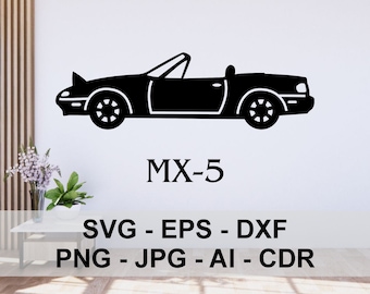 Mazda MX5, Japan sports car, Silhouette, dxf, svg, Digital Files, graphic, vector, laser cut, plasma CNC, cutting, engraving, automotive