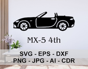 Mazda MX5 4th, Japan sports car, Silhouette, dxf, svg, Digital Files, graphic, vector, laser cut, plasma CNC, cutting, engraving, automotive