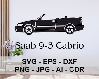 Saab 9-3, cabrio, swedish car, Silhouette, SVG, Digital Files, graphic, vector, laser cut, plasma CNC, cutting, engraving, automotive