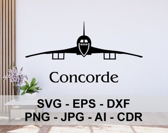 Concorde, airplane, DXF, SVG, ai, PNG, cdr, plane, airplane, Digital Files, laser cut, cnc, plasma, cutting, printing, engraving, vector