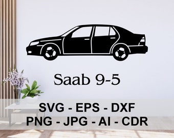 Saab 9-5, sedan, swedish car, Silhouette, SVG, Digital Files, graphic, vector, laser cut, plasma CNC, cutting, engraving, automotive