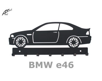 E46 coupe 30cm, 7 hooks, Key Rack, hanger, design, gift, idea, car, laser cut, automotive, metal, steel, solid, on a wall, room