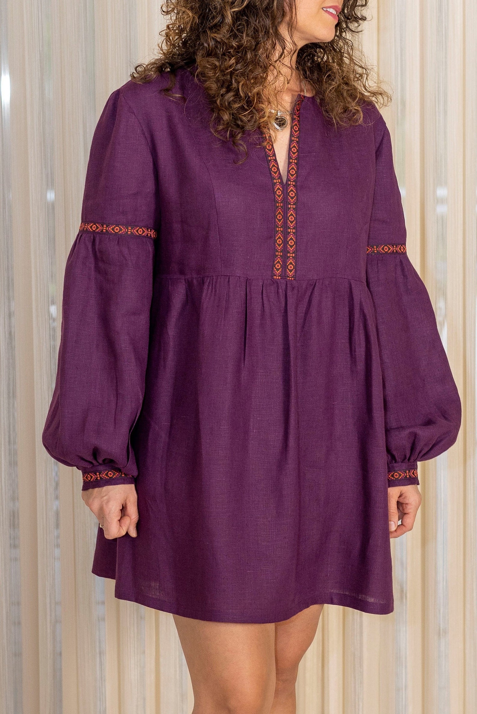 Ladies Linen Dress 100 Percent Linen Medium Weight, Front Open, Long