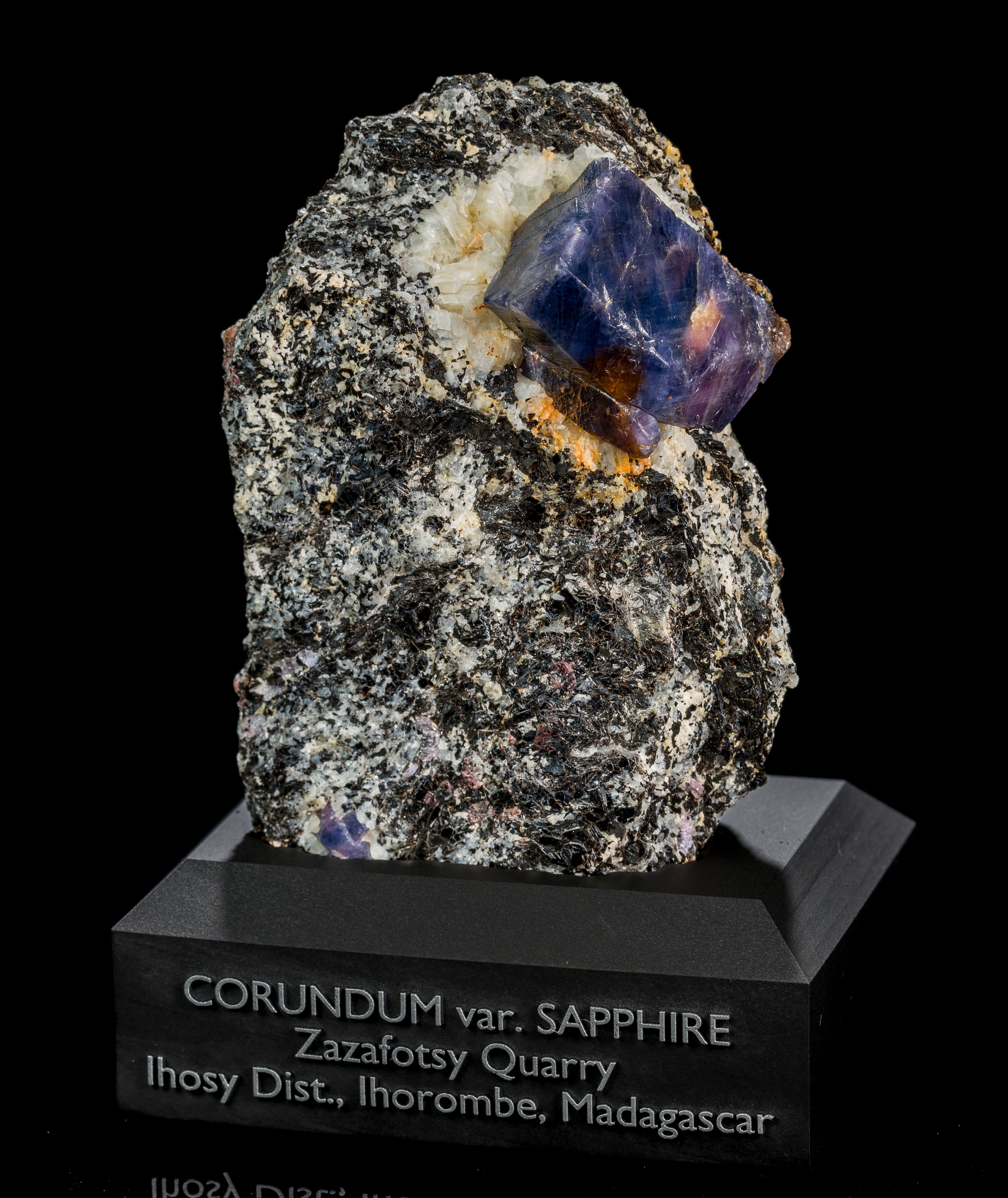 Blue Corundum Sapphire on Matrix Mineral Specimen From
