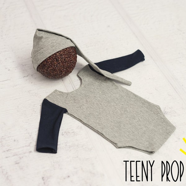 Newborn Romper & Hat Set, Navy Blue and Gray Colored Romper Set, Newborn Set, Newborn Photo Prop, Long Sleeved, Upcycle, Newborn Outfit