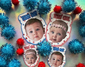 4th of July Gender Reveal Stickers: Custom Baby Photo, Team Boy vs Girl