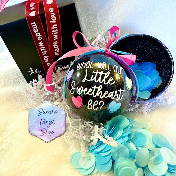 Valentines Gender Reveal - Burst of Excitement! Gender Reveal Ideas. Gender Reveal Ornament. Gender Reveal Ball with Confetti, Confetti