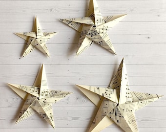 5 Paper Christmas decorations. Hand-folded origami stars. Sustainable eco Christmas decorations. Festive origami ornaments.