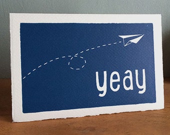 Handgedrukte 'Yeay'-kaart - Celebration-linoprint