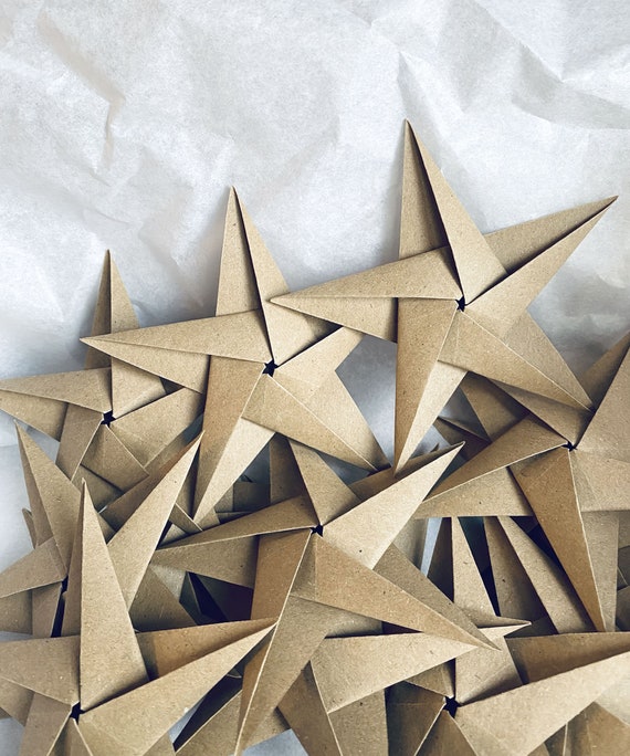 Brown Paper Origami Stars. Recycled Kraft Paper Ornaments. Hand