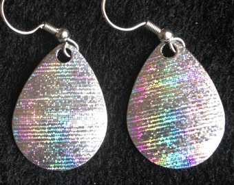 Fishing Lure Earrings Holographic Silver Rainbow Sparkle Spinner Blade Dangle on Surgical Steel Earwires