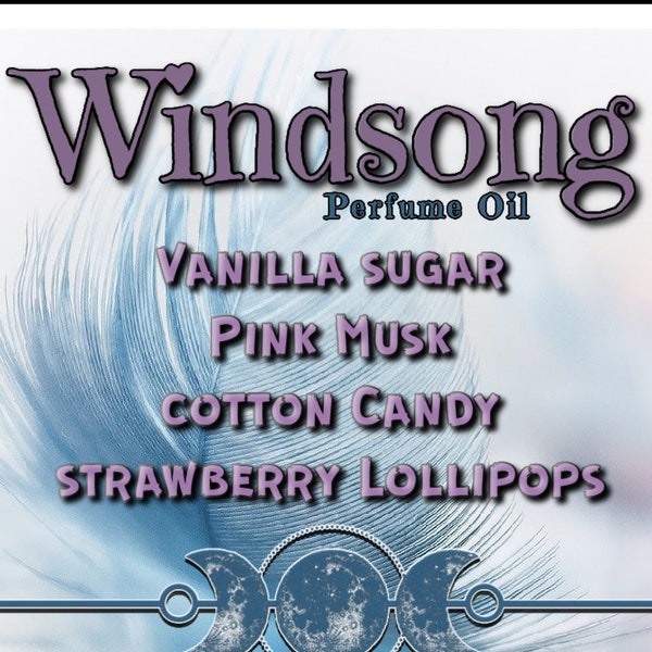 Windsong Perfume Oil - Vanilla Sugar, Pink Musk, Cotton Candy, Strawberry Lollipops - Candy Gourmand Perfume -  Soft, Sweet, Feminine