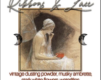 Ribbons & Lace Perfume Oil - Vintage Dusting Powder, Musky Ambrette, Stark White Flowers, Waterlilies, Delicate Red Berries - Artisan, Indie