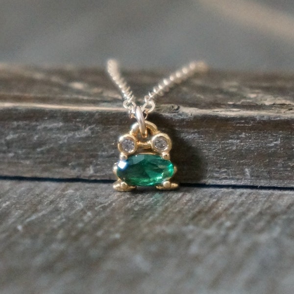 Extra Tiny Frog Necklace // Mini Frog with CZ Crystals on a 14k Gold Filled Dainty Chain • Toad Charm Necklace • Small Frog Pendant Necklace