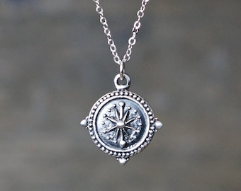 Compass Necklace // Oxidized Sterling Silver Compass Pendant on a Dainty Chain • Gift for Her • Guidance in the Right Direction • Everyday