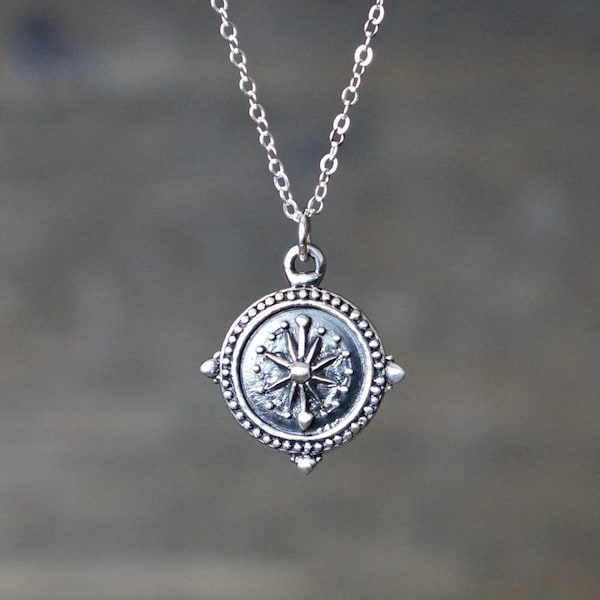 Compass Necklace // Oxidized Sterling Silver Compass Pendant on a Dainty Chain • Gift for Her • Guidance in the Right Direction • Everyday