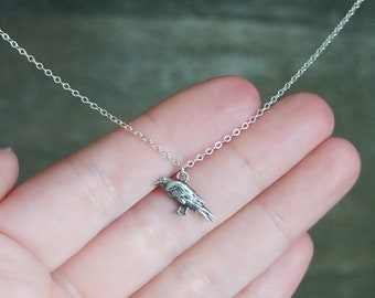 Tiny Crow Necklace // Mini Silver Raven Pendant on a Sterling Silver Chain • Dainty Corvid Necklace • Silver Rook Jewelry • Poe Fan