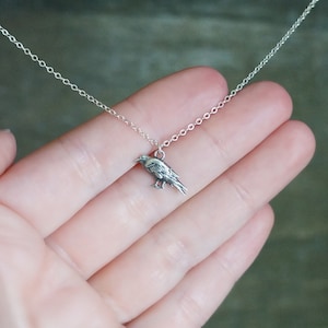 Tiny Crow Necklace // Mini Silver Raven Pendant on a Sterling Silver Chain • Dainty Corvid Necklace • Silver Rook Jewelry • Poe Fan