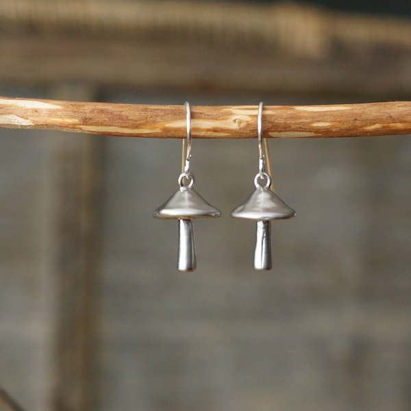 Silver Mushroom Earrings // Realistic 3D Mushrooms on Hypoallergenic Sterling Silver Earwires • Toadstool Earrings