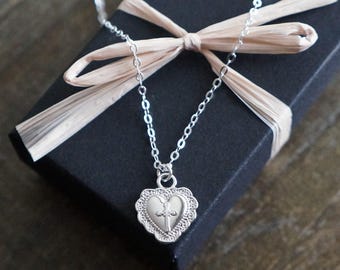 Puffy Heart Cross Necklace // Scalloped Heart with Raised Cross on a Sterling Silver Chain, Religious Medallion, Protection Necklace